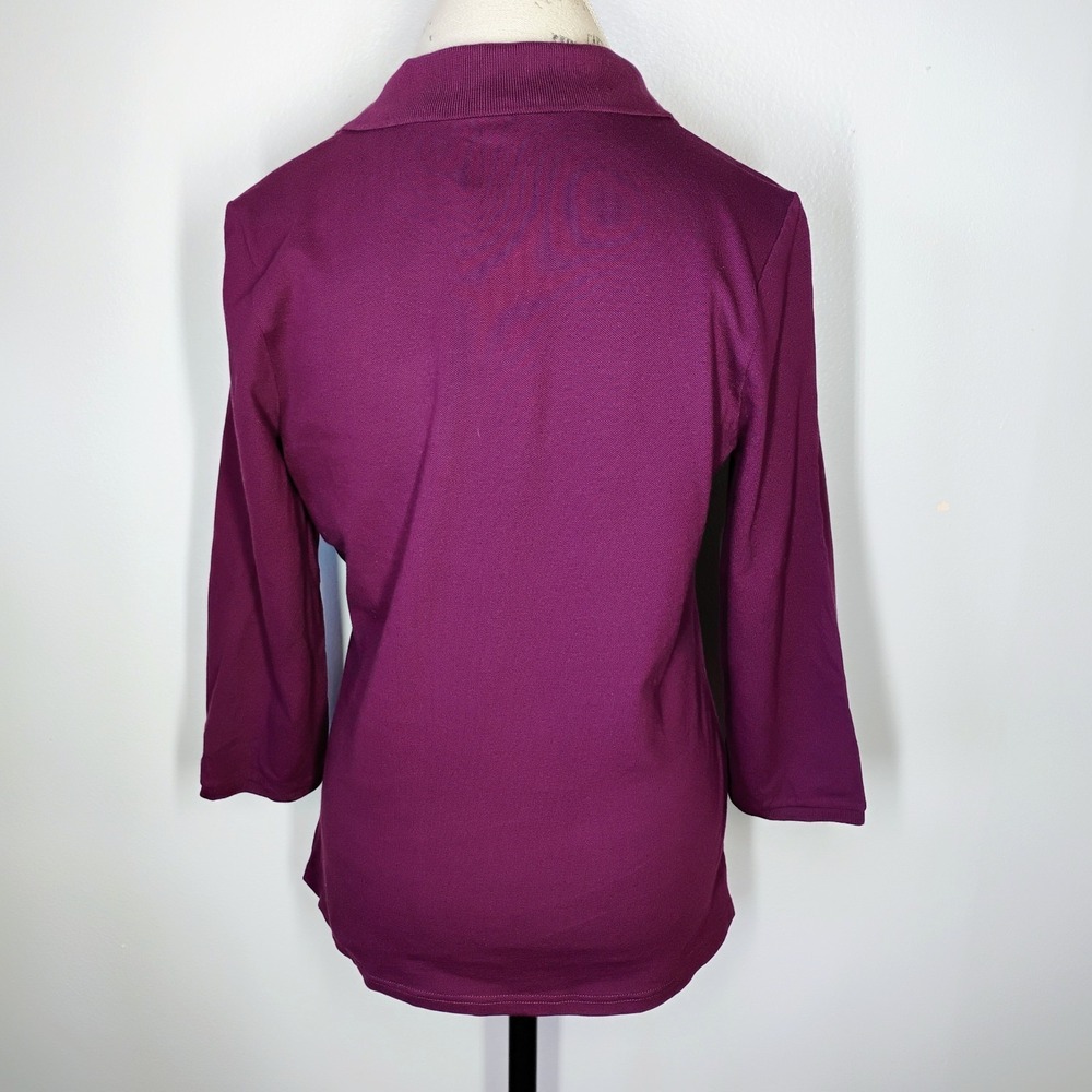 Burberry London Polo Shirt Womens XL Purple Check Trim 3/4 Sleeves Preppy Logo - Picture 4 of 9